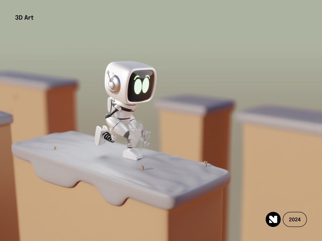Running white robot
